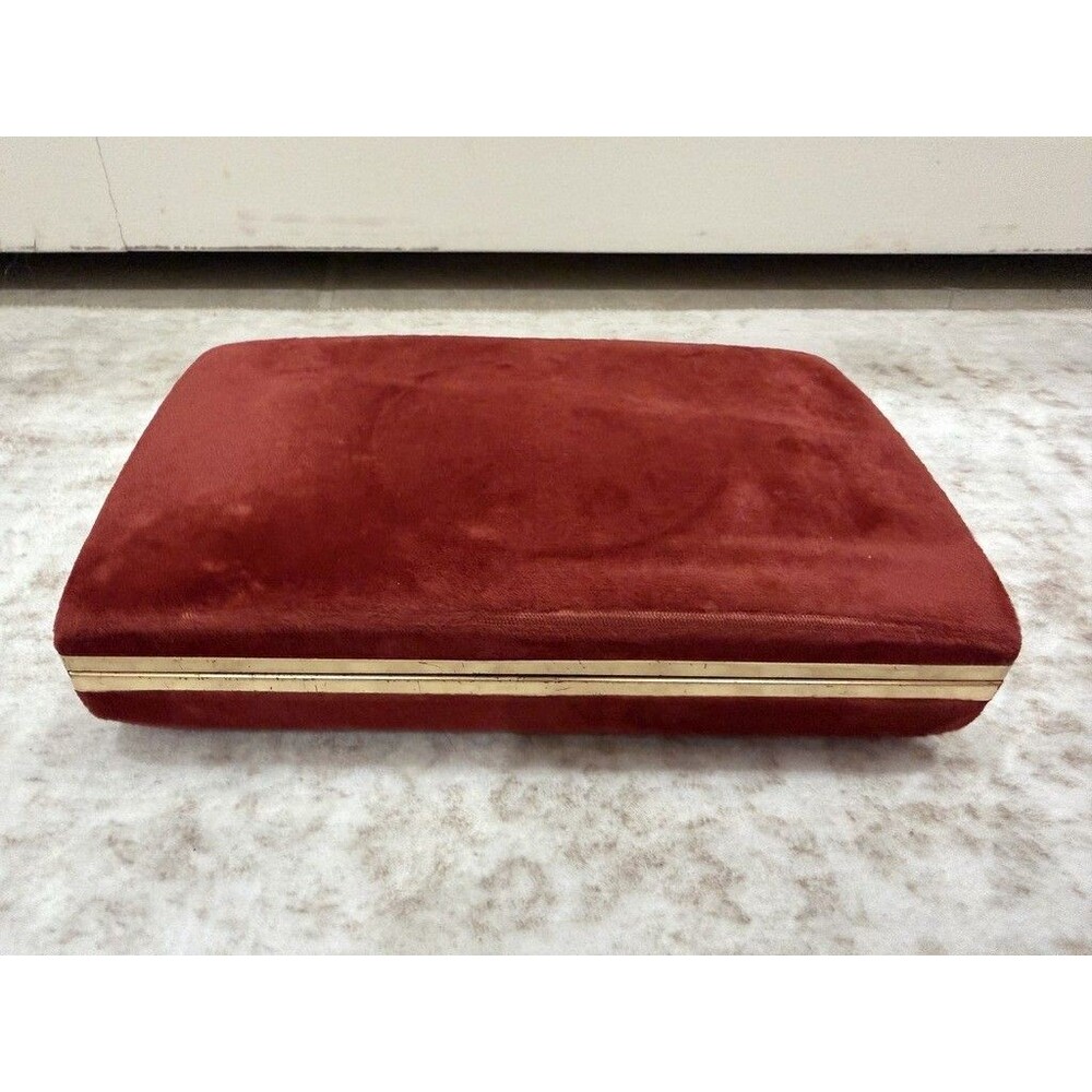 Vintage Mele Travel Jewelry Box Clamshell Velvet Earring Ring Organizer Rust Red